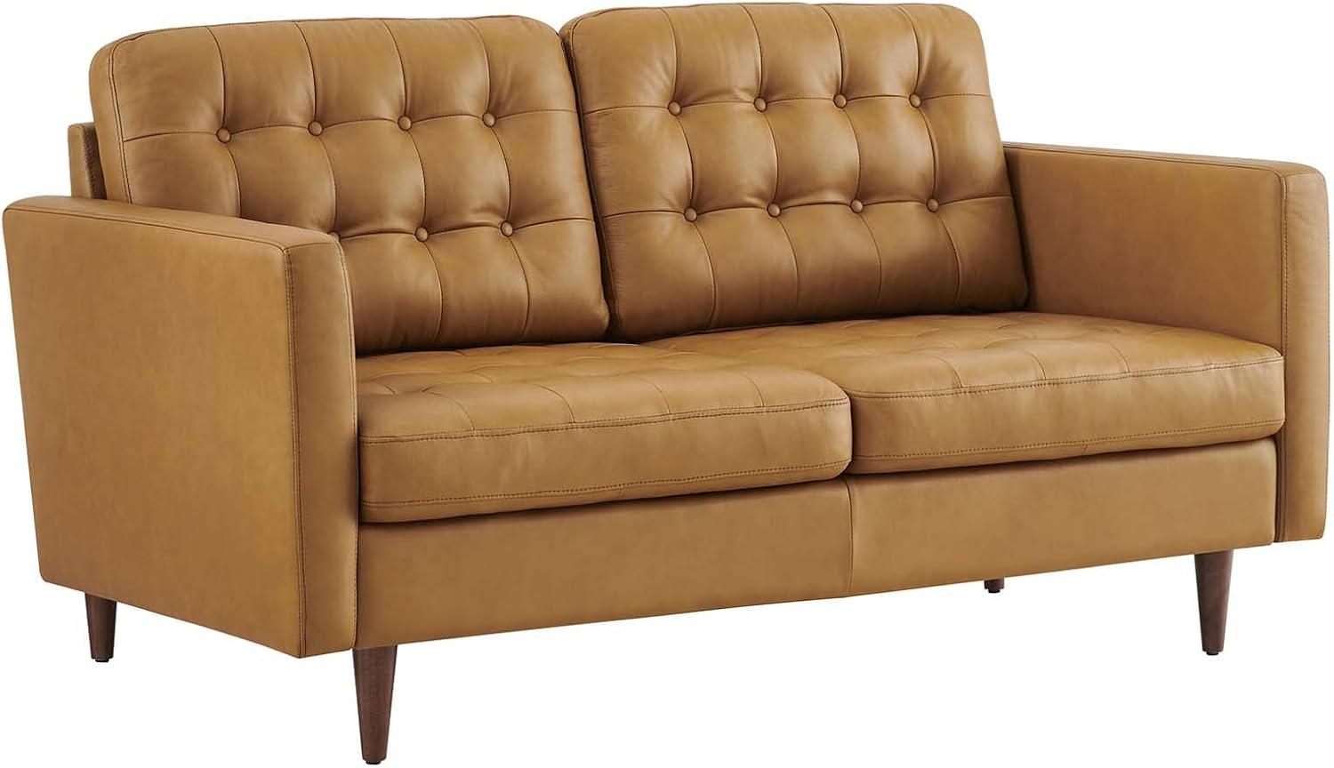 Modway Exalt Modern Style Tufted Vegan Leather Loveseat in Tan