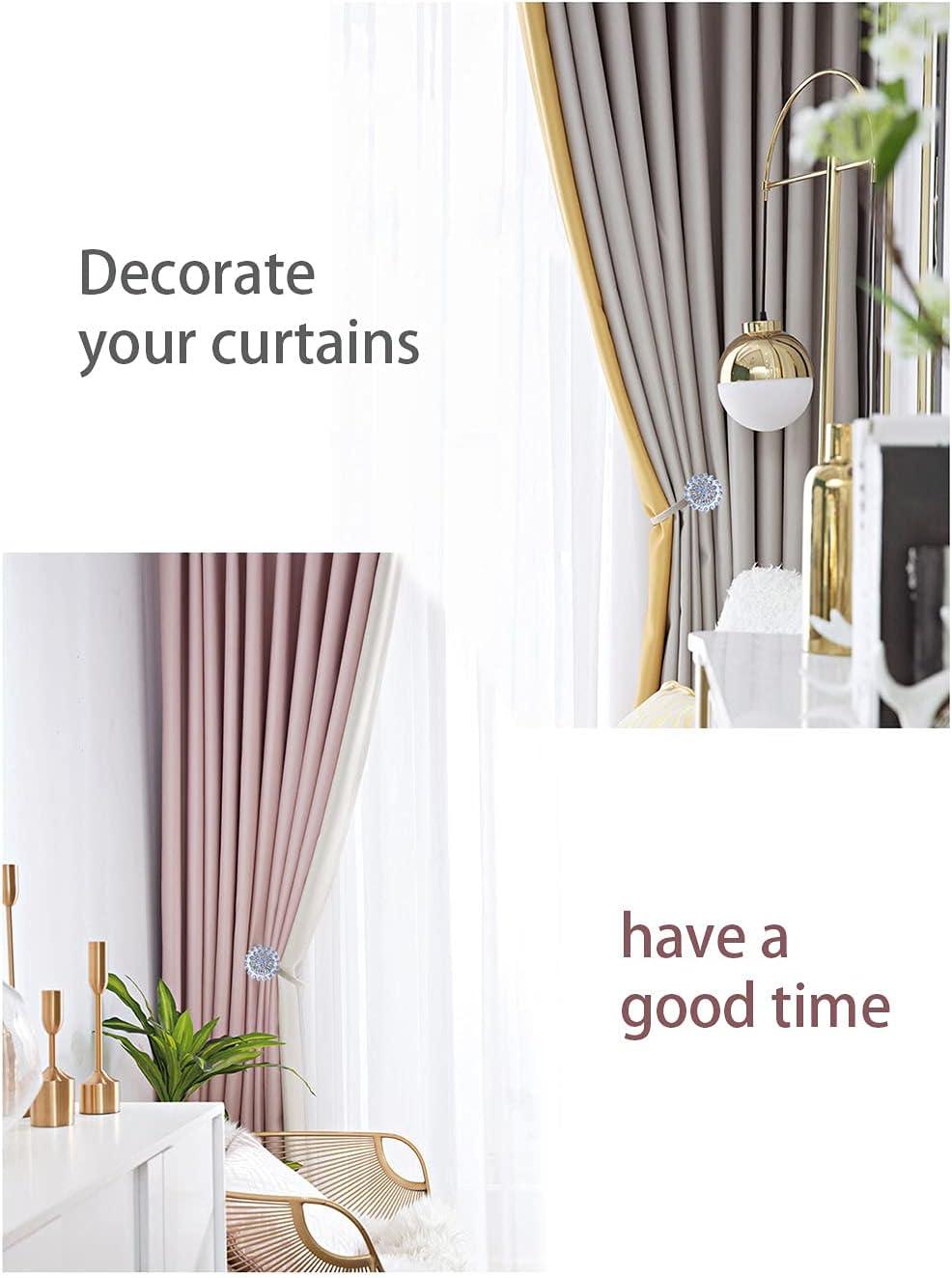 Magnetic Curtain Holdbacks Magnetic Tiebacks for Curtains, 2 Pack Sparkling Crystal Flower Curtain Tiebacks Curtain Buckle Clips with High-Elastic Spring Wire for Home Office