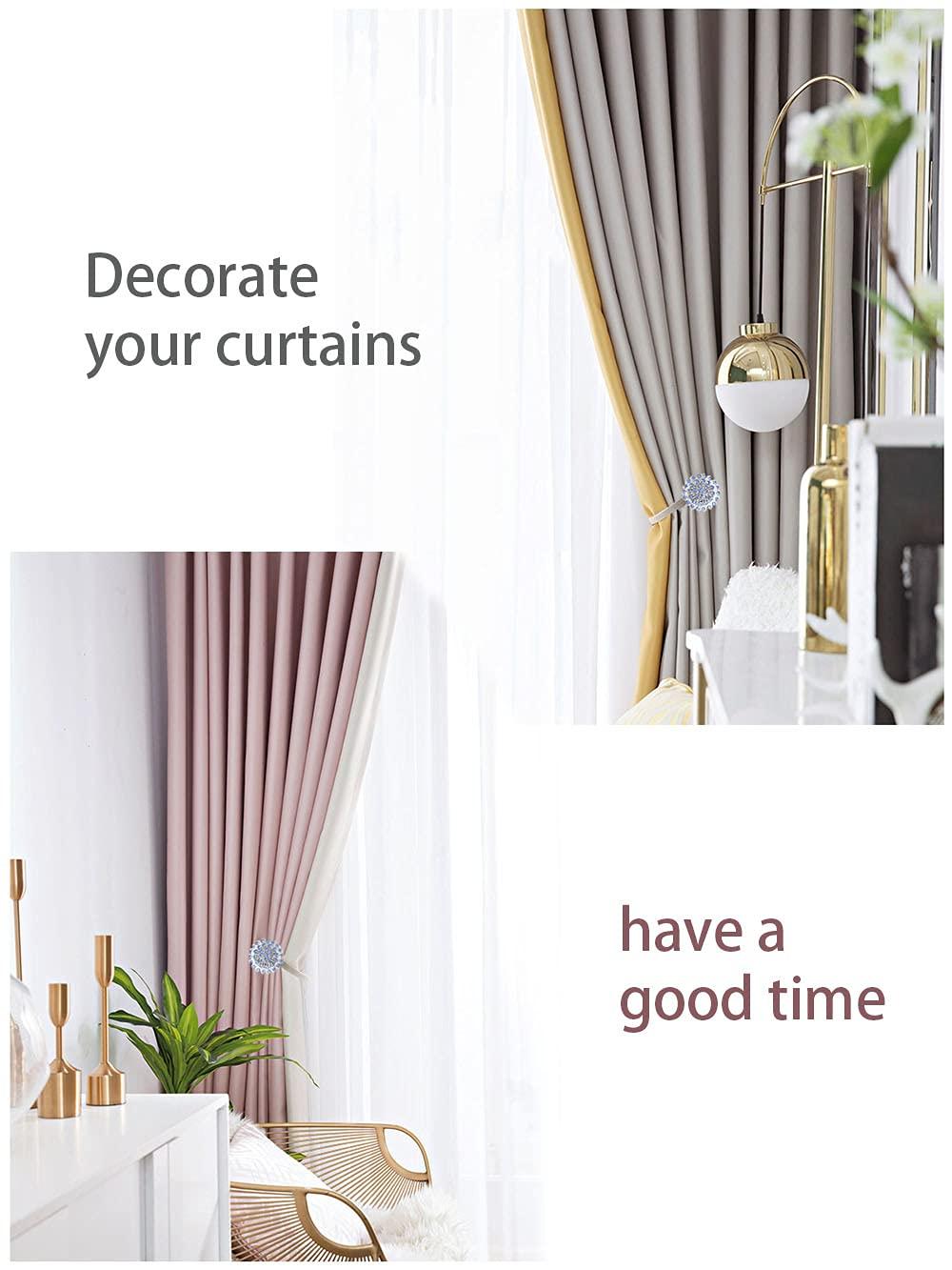 Magnetic Curtain Holdbacks Magnetic Tiebacks for Curtains, 2 Pack Sparkling Crystal Flower Curtain Tiebacks Curtain Buckle Clips with High-Elastic Spring Wire for Home Office