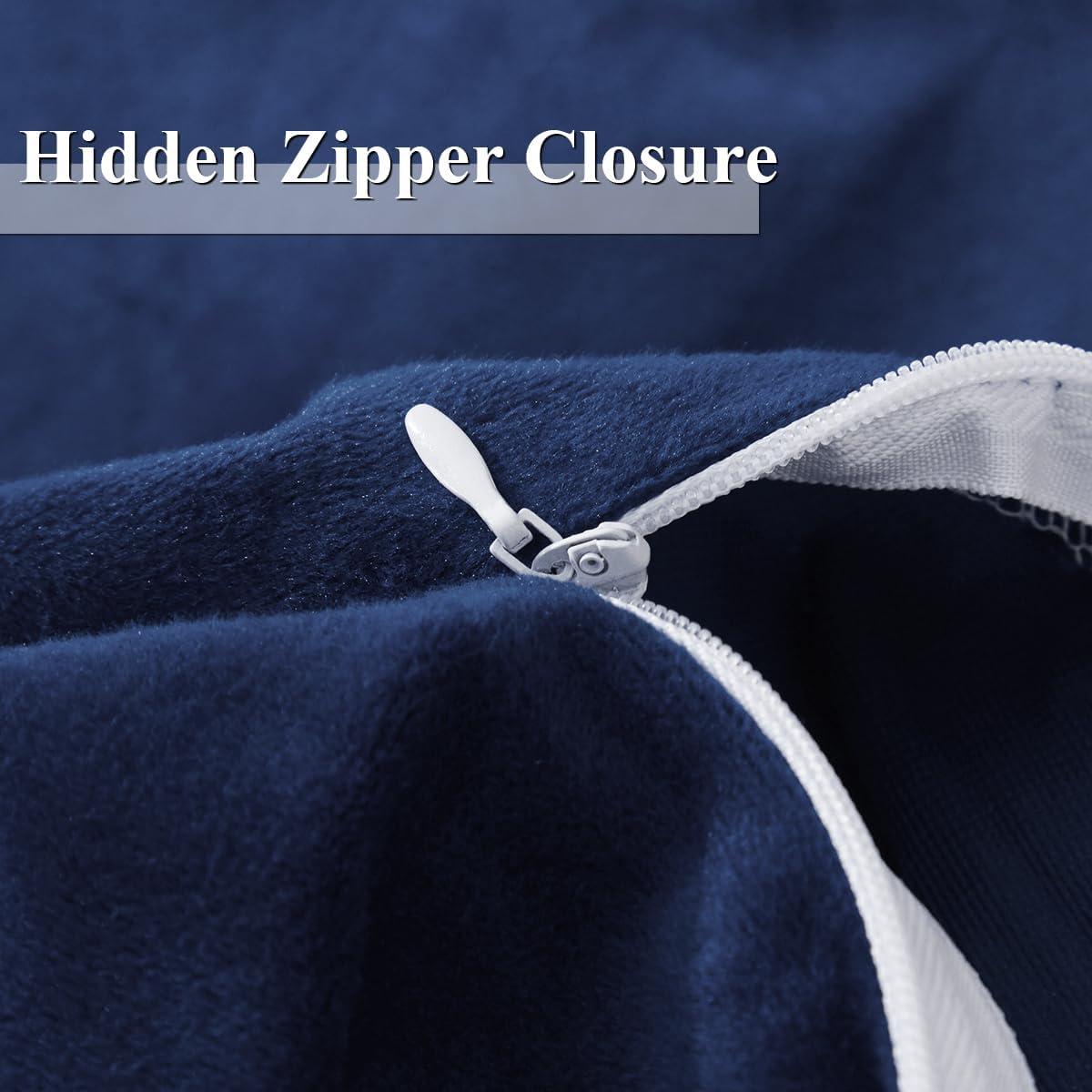 Ivellow Velvet Duvet Cover Queen Size 3 Pcs Flannel Navy Blue Duvet Cover Queen Velvet Comforter Cover Bedding Set Ultra Soft Cozy Solid Luxury Velour Duvet Cover Set Zipper Closure Corner Ties