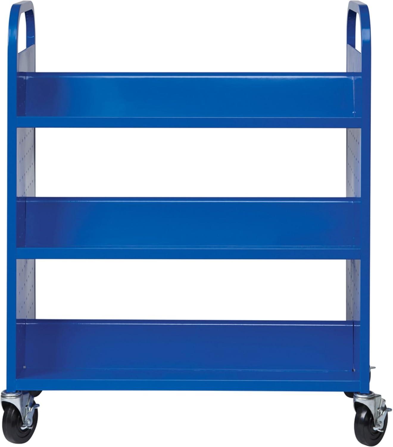 Lorell Double-sided Book Cart 6 Shelf - Round Handle - 5" Caster Size - Steel - x 38" Width x 18" Depth x 46.3" Height - Blue - 1 Each