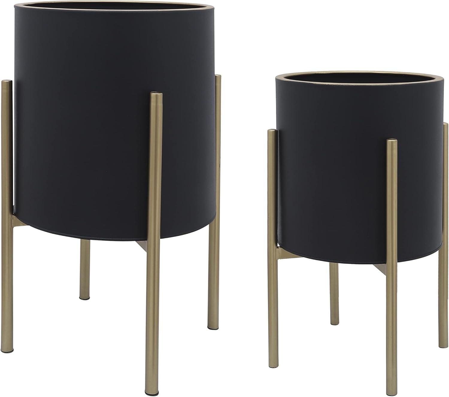 S/2 PLANTER ON METAL STAND, BLACK/GLD
