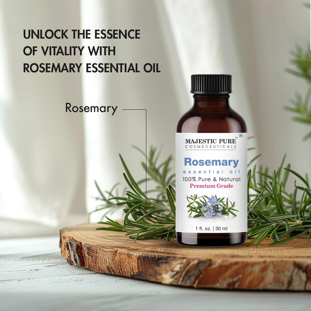 Majestic Pure Rosemary Essential Oil with Glass Dropper - 1 Fl Oz - 100% Pure and Natural Rosemary Oil - Premium Grade Essential Oils for Diffuser, Aromatherapy, Soap and Candle Making