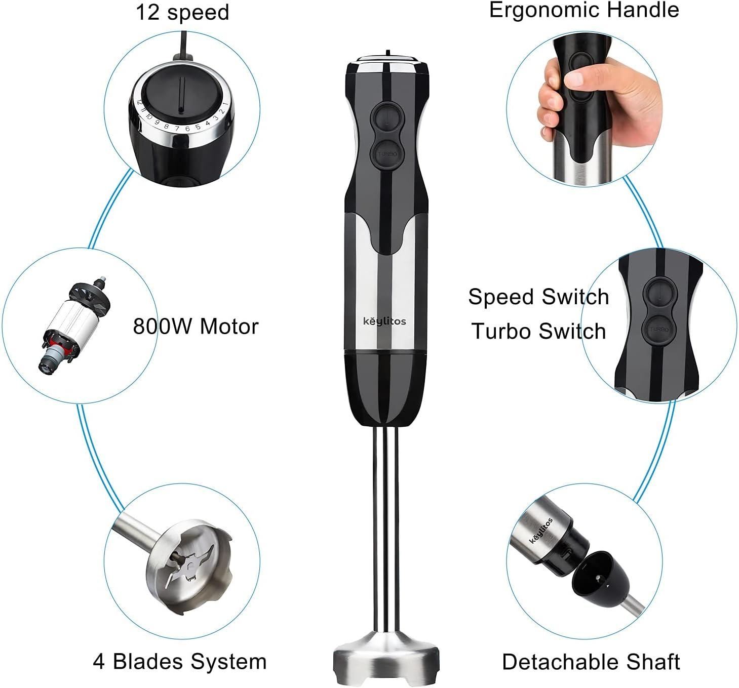 Keylitos 12-Speed Stainless Steel Immersion Blender Set