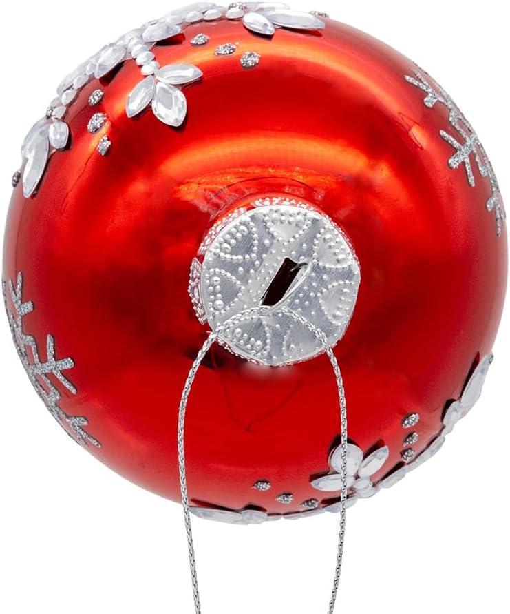 Kurt Adler 80MM Glass Shiny Red With Silver Snowflake Ball 6-Piece Ornament Set