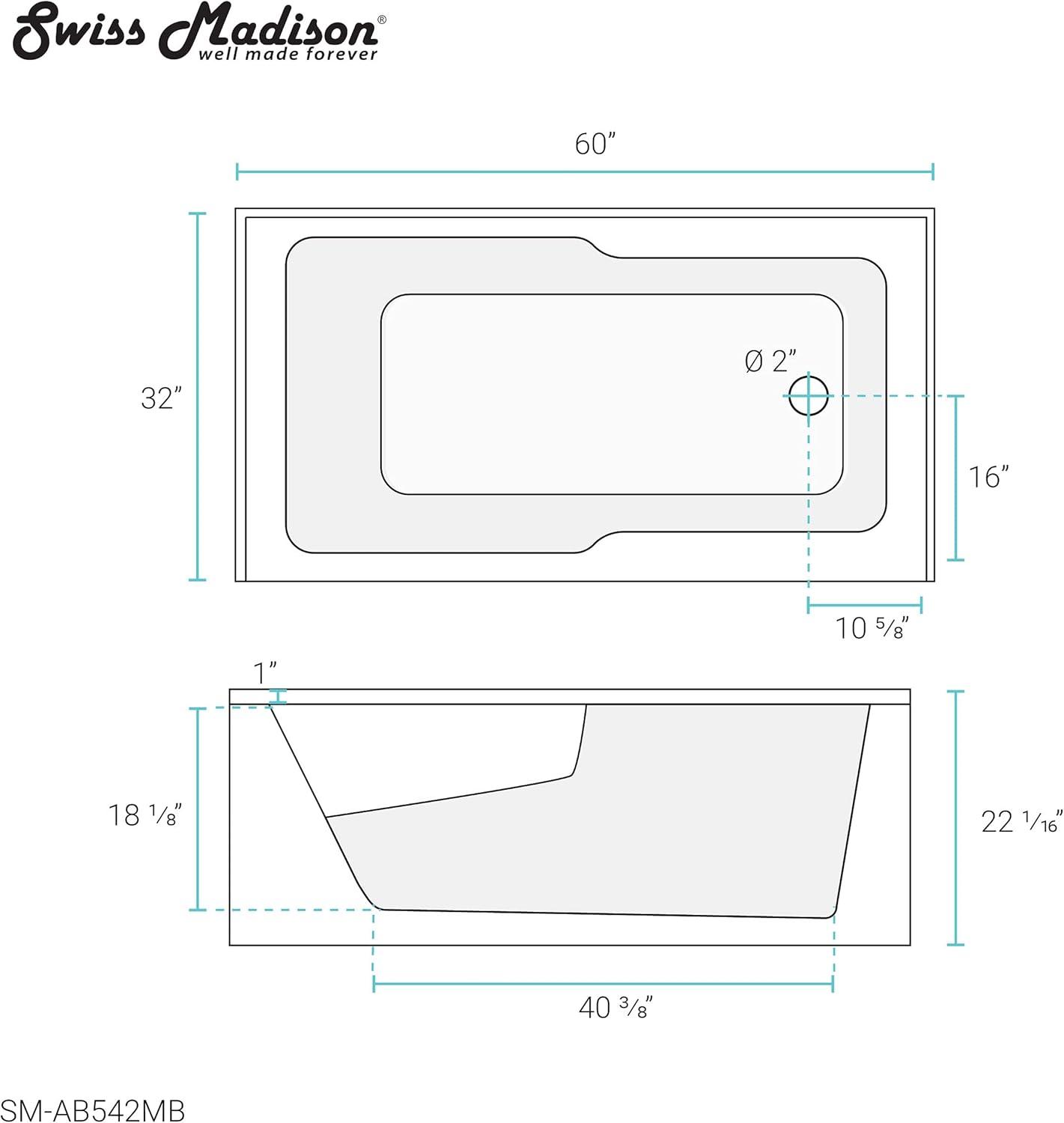 Voltaire 60" x 32" Alcove Bathtub with Apron