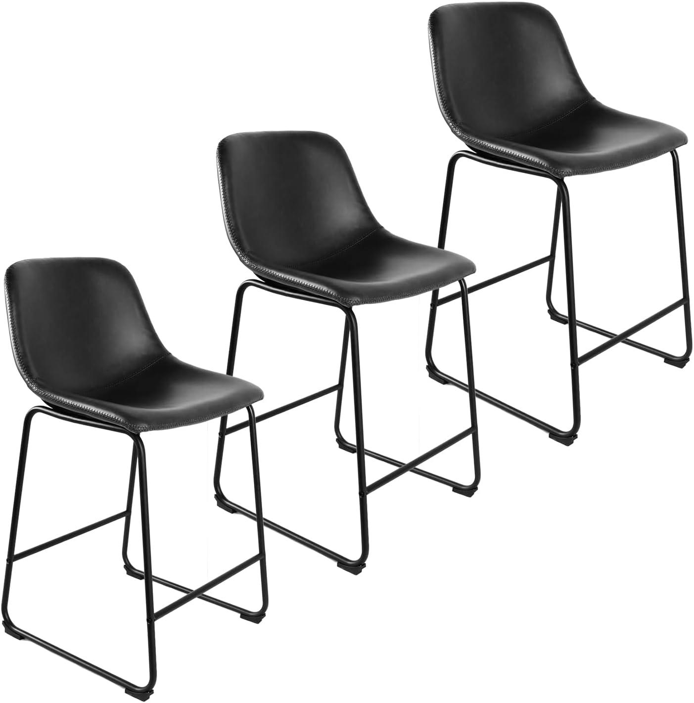 Bennium Counter Stools Set of 2, 24 inch Counter Height Bar Stools Hold up to 500 lbs, Armless Counter Height Chairs with Metal Legs & Soft Backrest for Kitchen Island Coffee Shop, Brown