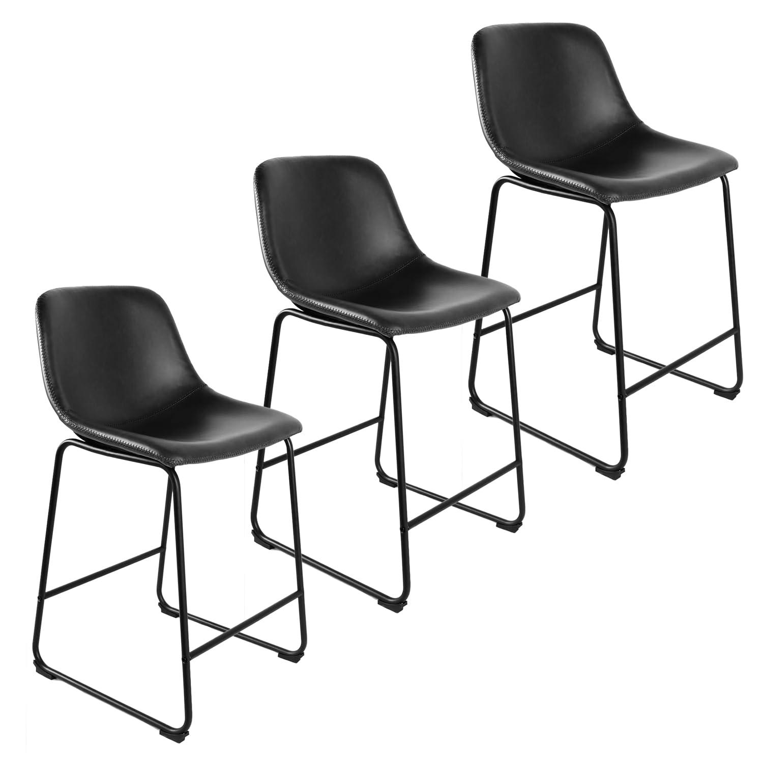 Bennium Counter Stools Set of 2, 24 inch Counter Height Bar Stools Hold up to 500 lbs, Armless Counter Height Chairs with Metal Legs & Soft Backrest for Kitchen Island Coffee Shop, Brown