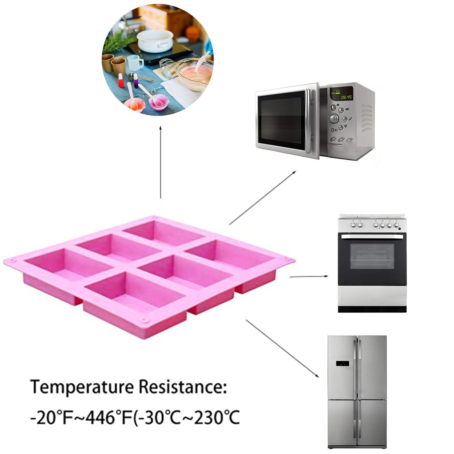 3 Pack Silicone Soap Molds, 6 Cavities Rectangle Silicone Soap Molds, Great for Homemade Craft Soap Mold, Chocolate Mold, Cake Mold & Ice Cube Tray - Just Pop Out(Pink & Blue & Purple)