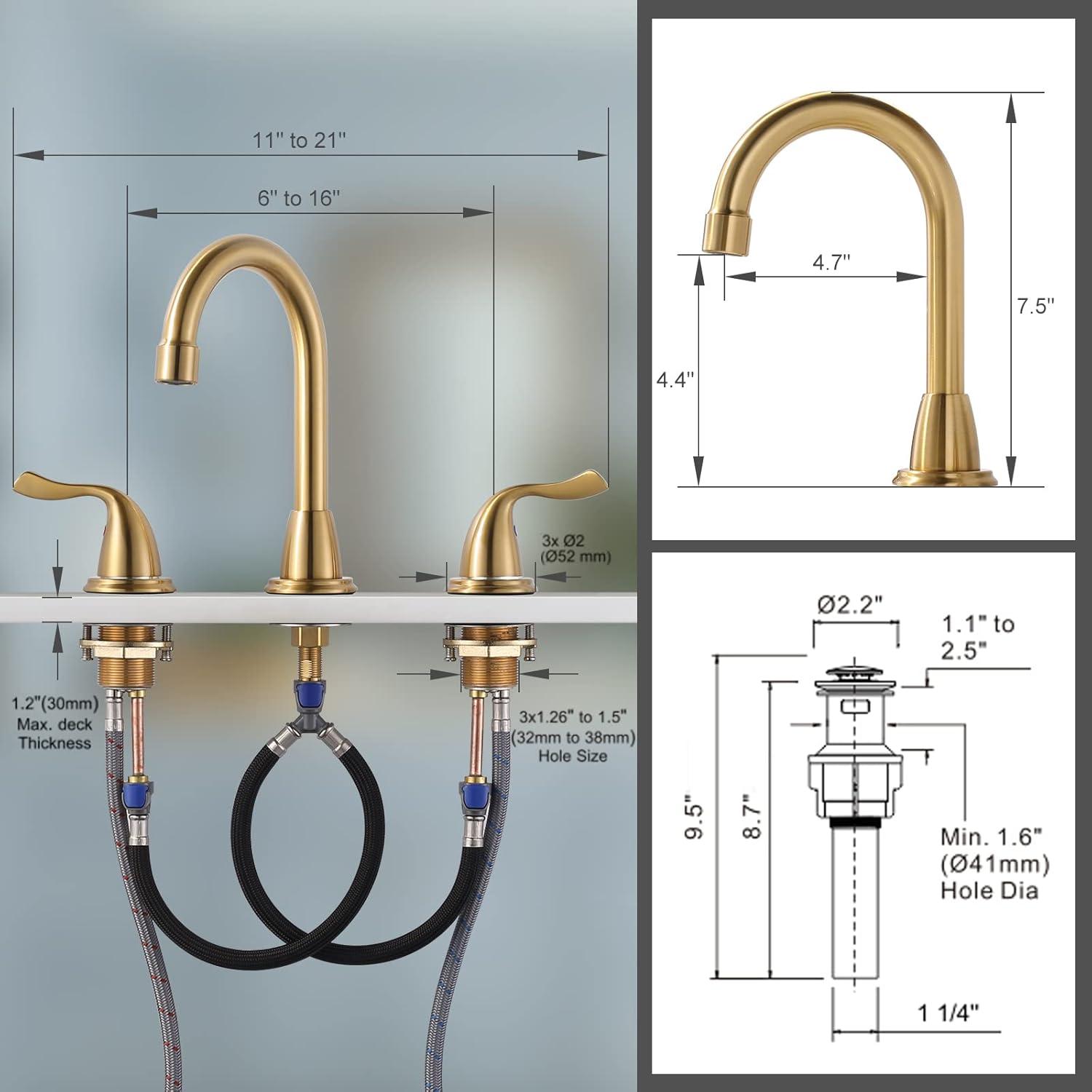 Brushed Gold Double Handle High Arc Bathroom Faucet