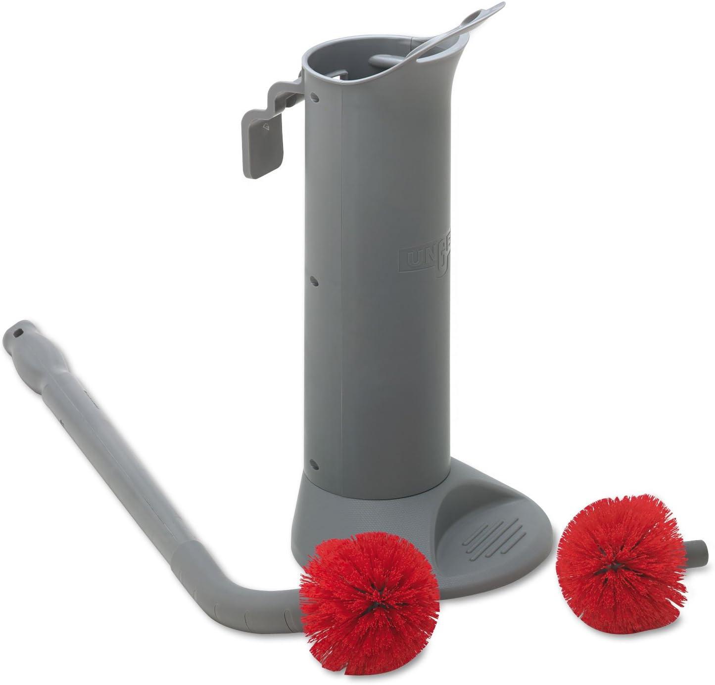 Unger Ergo Toilet Bowl Brush Complete: Wand, Brush Holder and Two Heads, Gray