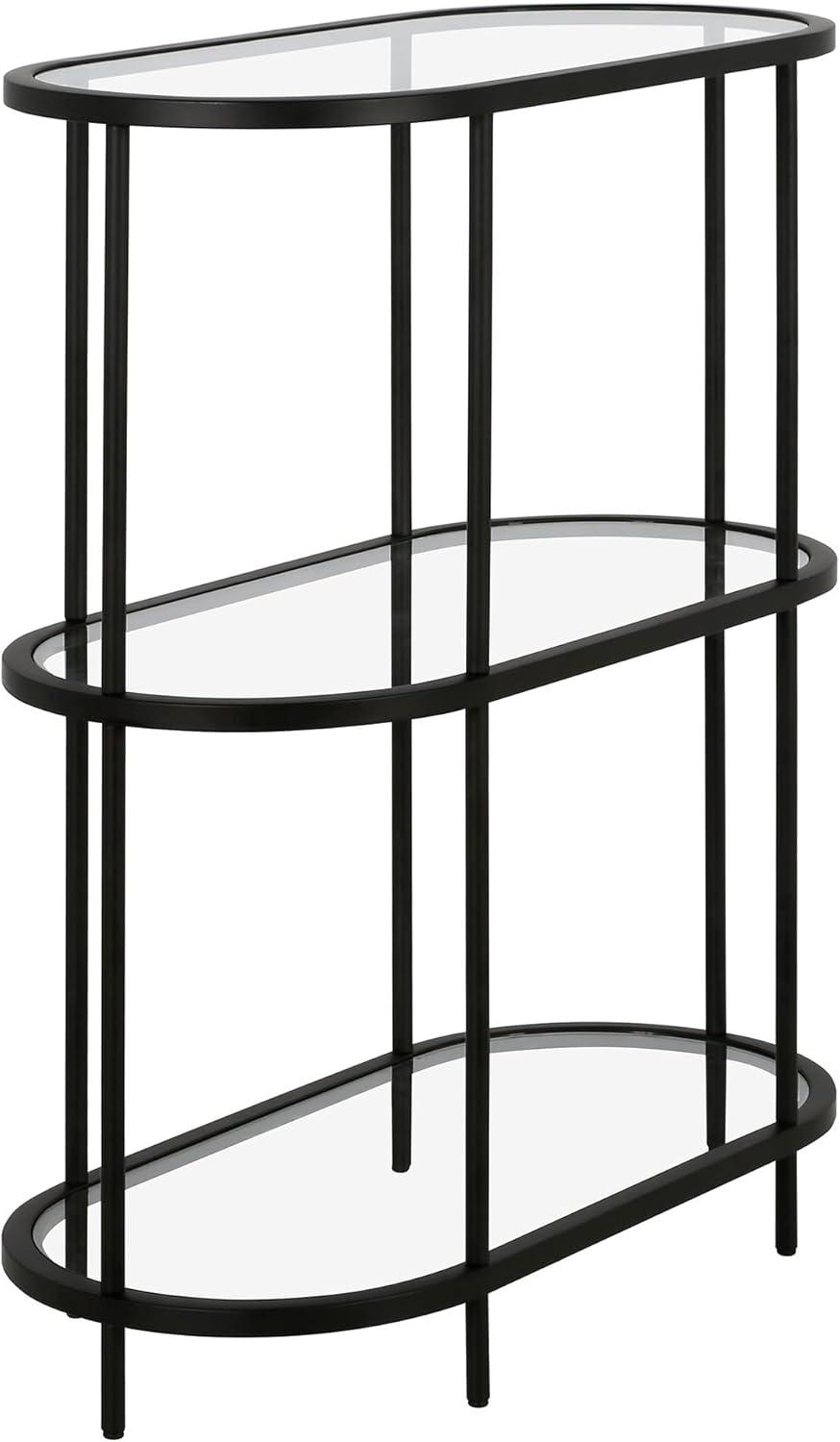 Evelyn&Zoe Leif 30" Wide Oval Bookcase, Blackened Bronze