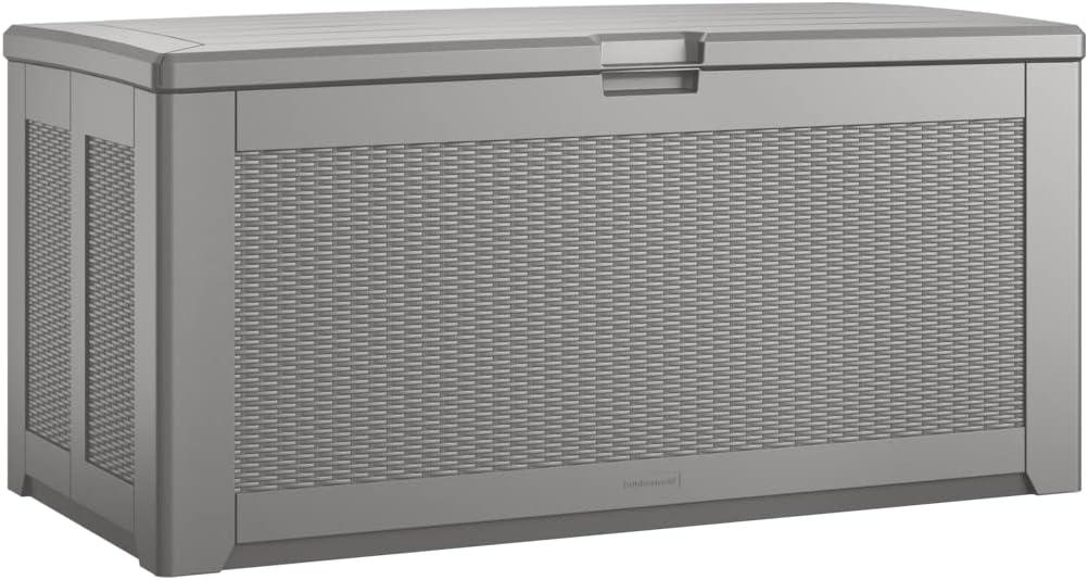 Rubbermaid Deck Box, Extra Large, 134 Gallon, Light Grey, 48lb, 58'L x 11"W x 31.5"H