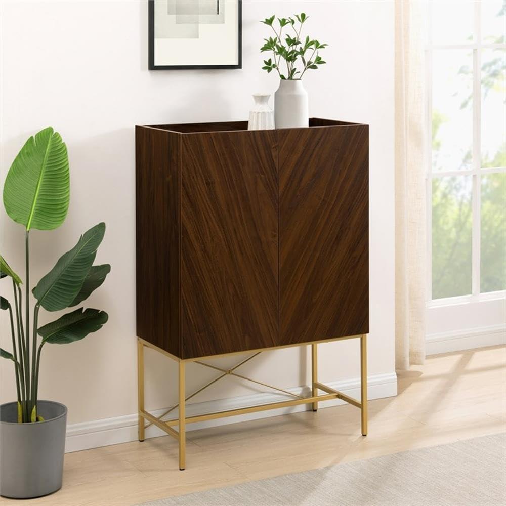 Walker Edison 2-Door Engineered Wood Accent Cabinet with Inset Top - Dark Walnut