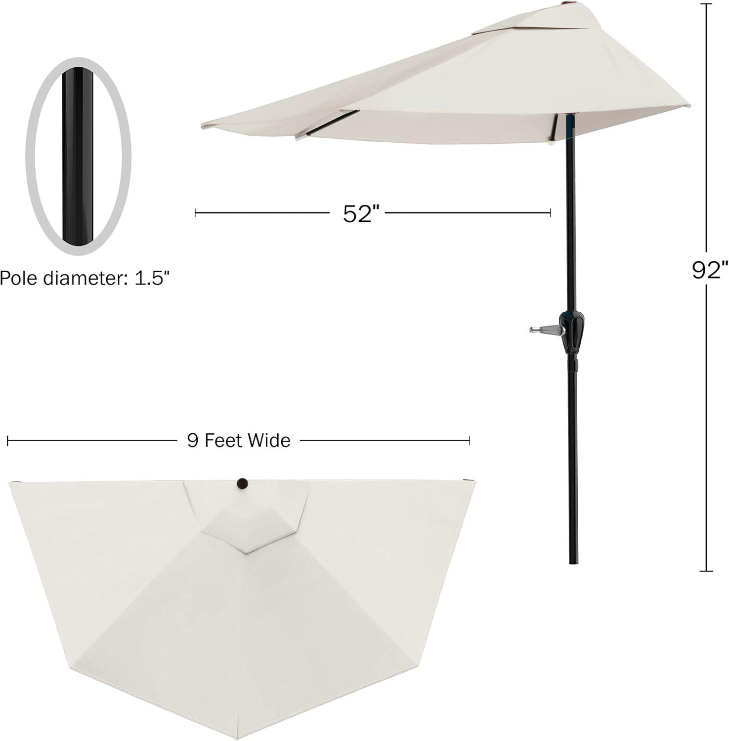 Pure Garden 9ft Half Umbrella for Balcony, Porch, or Deck, Tan