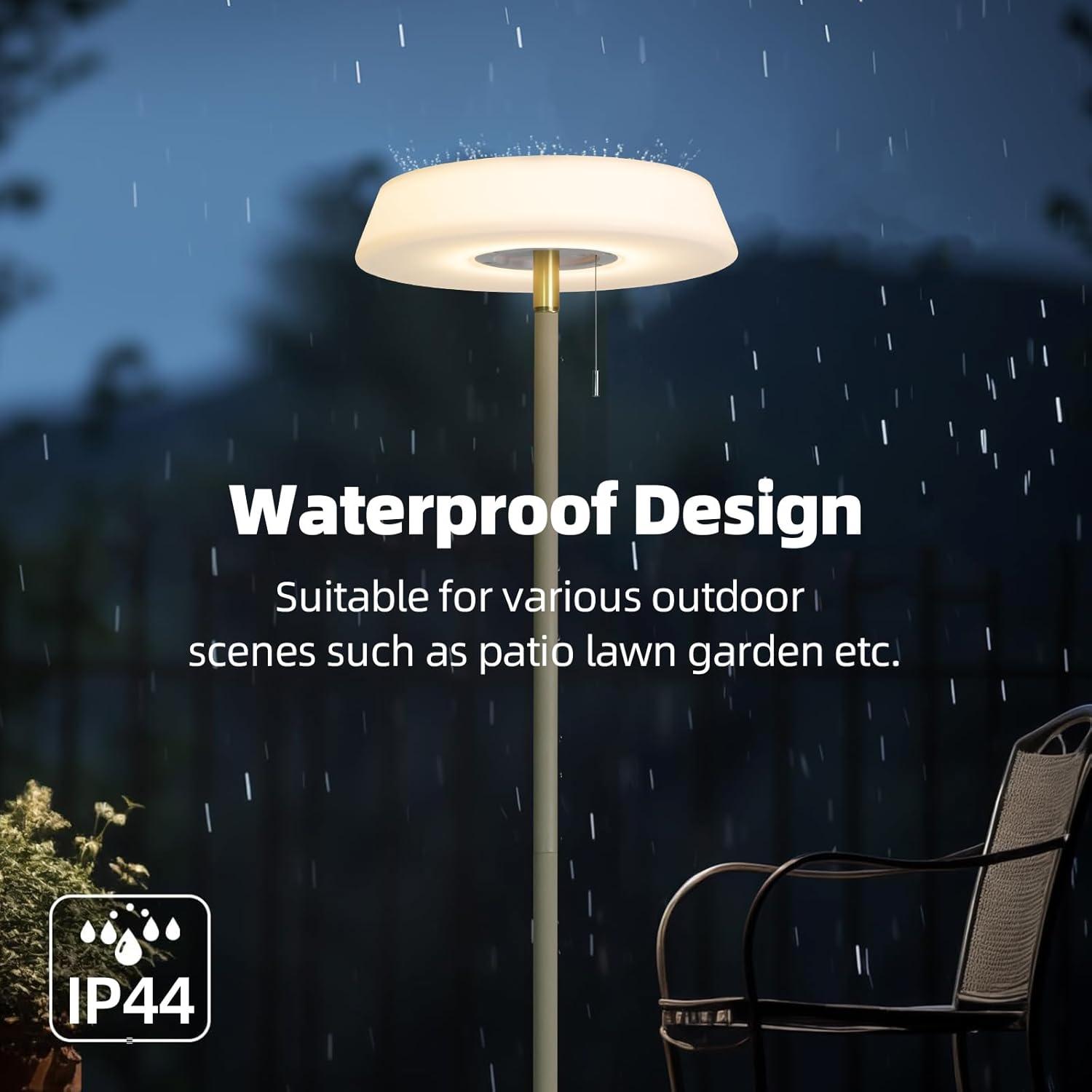 Solar LED Outdoor Floor Lamp Waterproof, 3 Level Dimmable Floor Night Light, Portable Cordless USB Rechargeable, for Home/Deck/Garden/Patio (Khaki)
