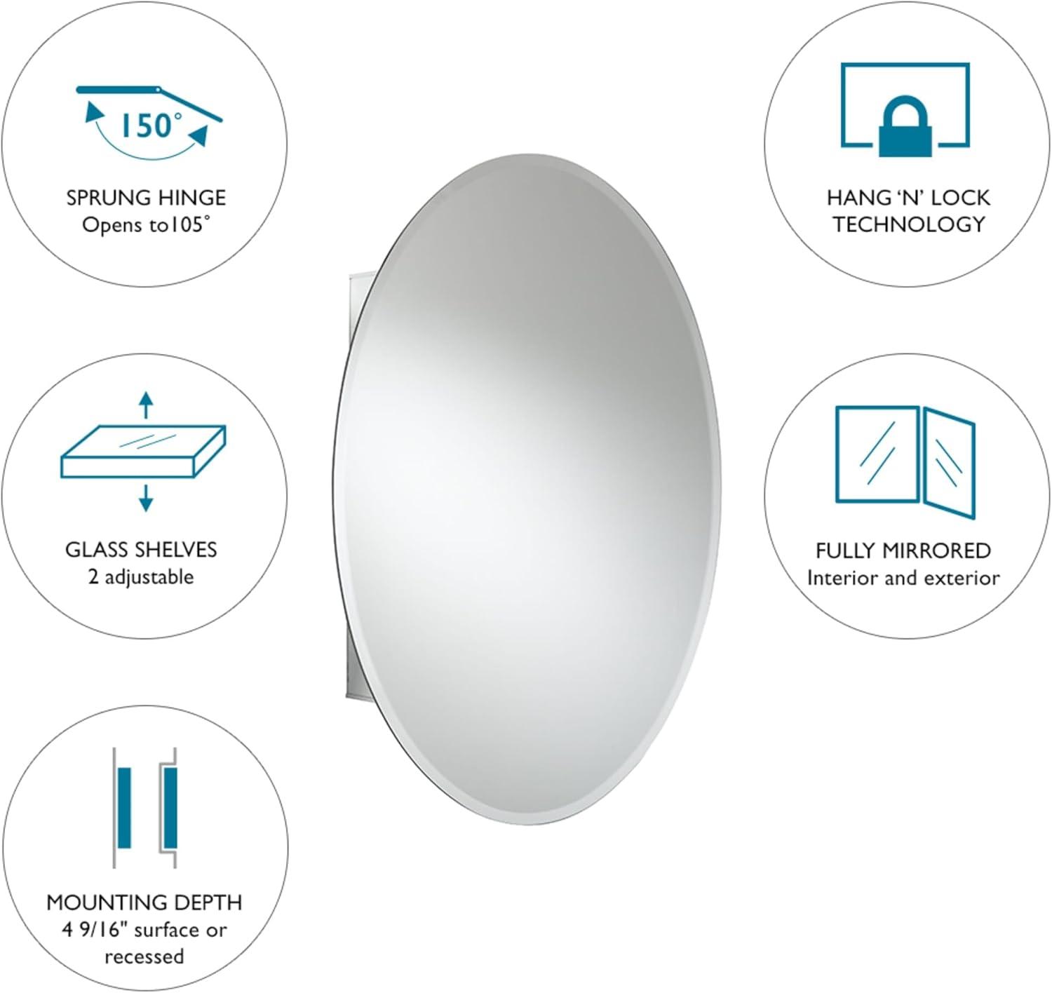 Recessed or Surface Mount Frameless Medicine Cabinet with 2 Adjustable Shelves