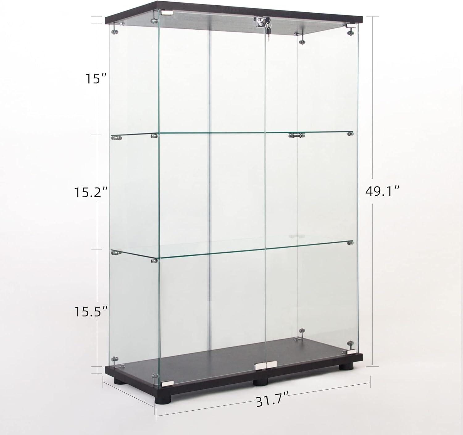 Black 3-Shelf Glass Display Cabinet with Two Doors