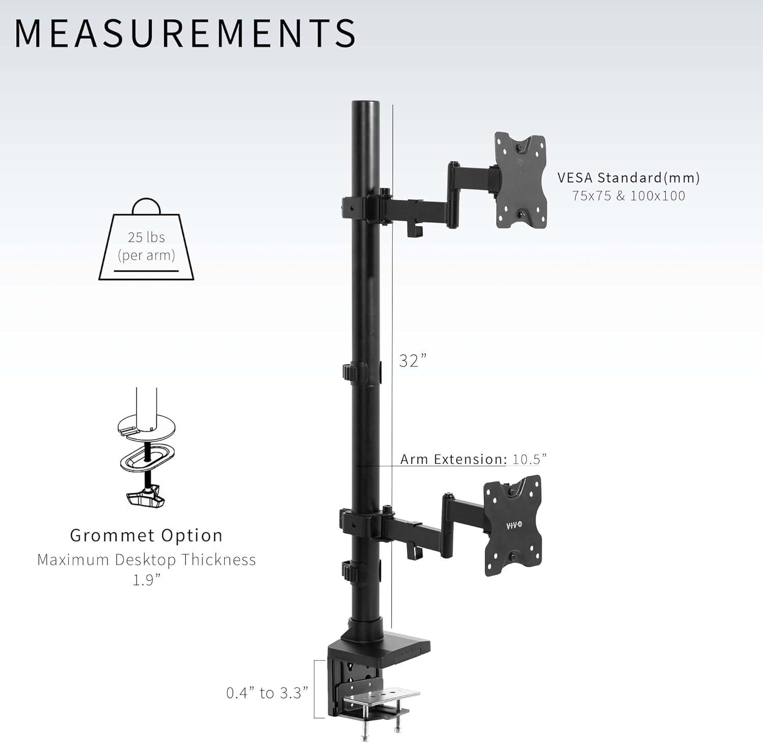 VIVO Ultra Wide Dual Monitor Mount, Extra Tall Stand, Fits up to 43" Screens