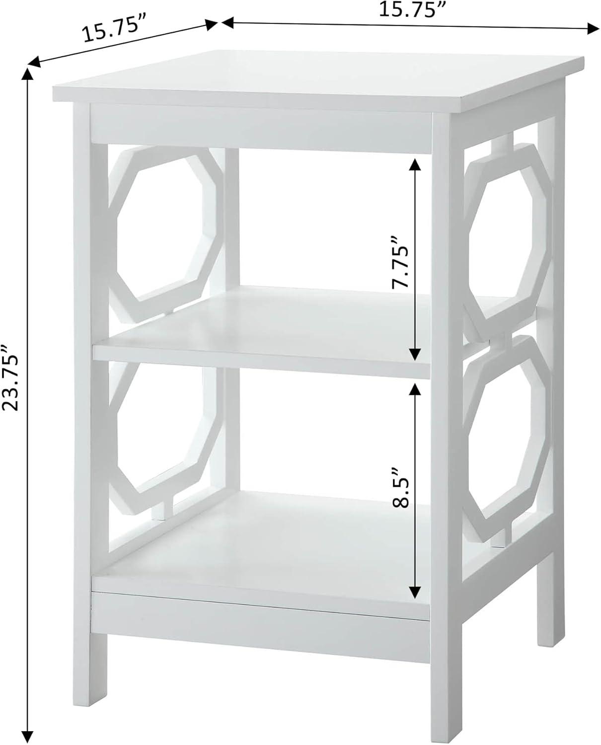 Omega Round White Wood End Table with Geometric Shelves