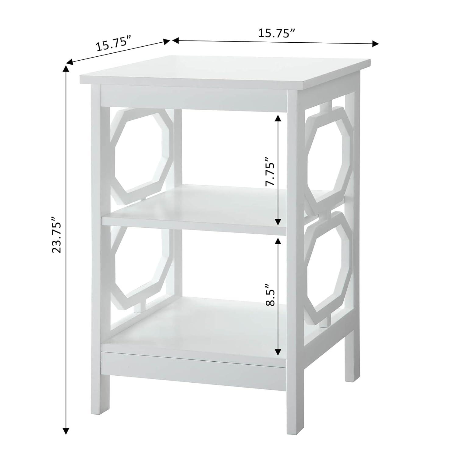 Omega Round White Wood End Table with Geometric Shelves