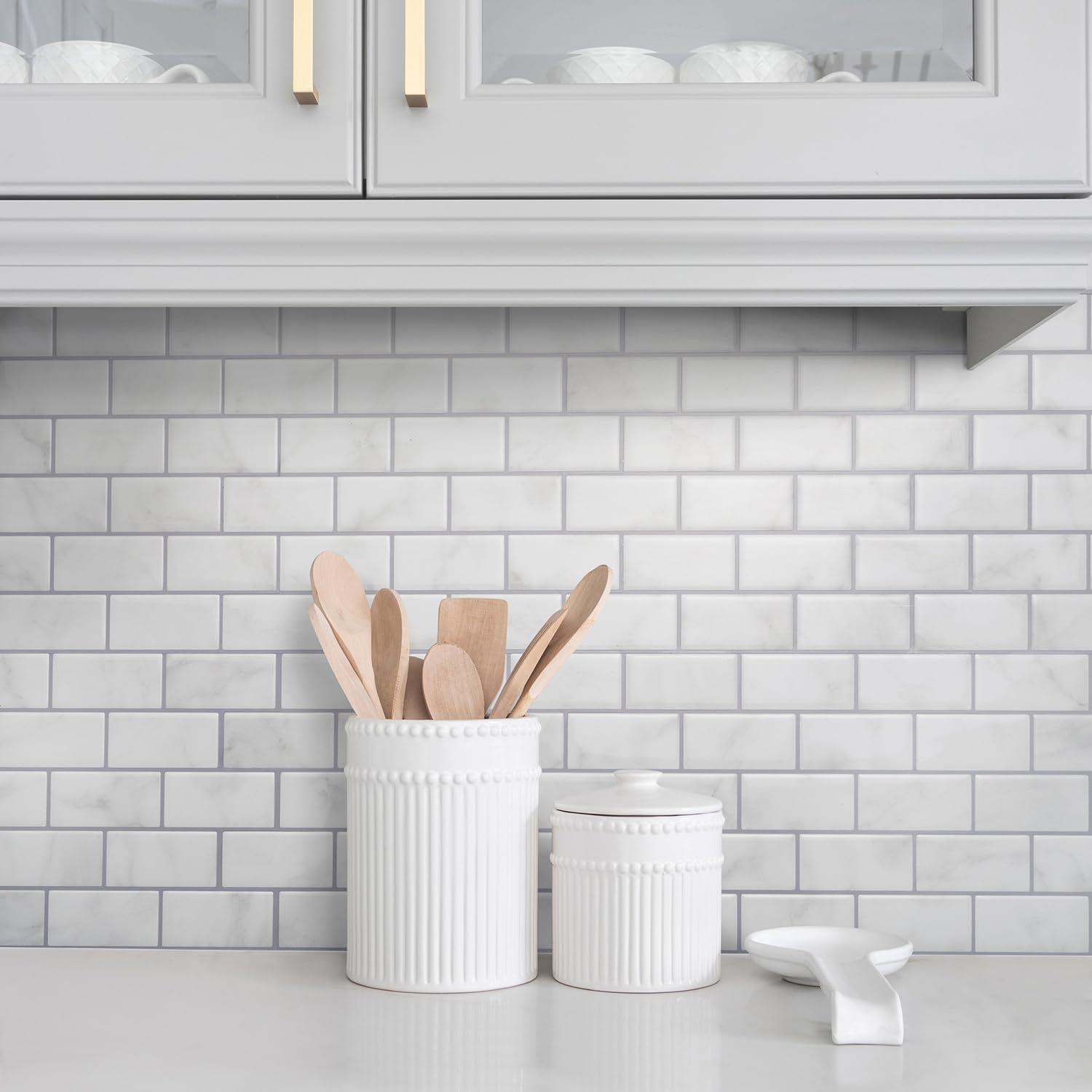 Smart Tiles - 3D Adhesive Peel and Stick Backsplash Tile, Gray & White - 10-Pack 10.95" x 9.7"