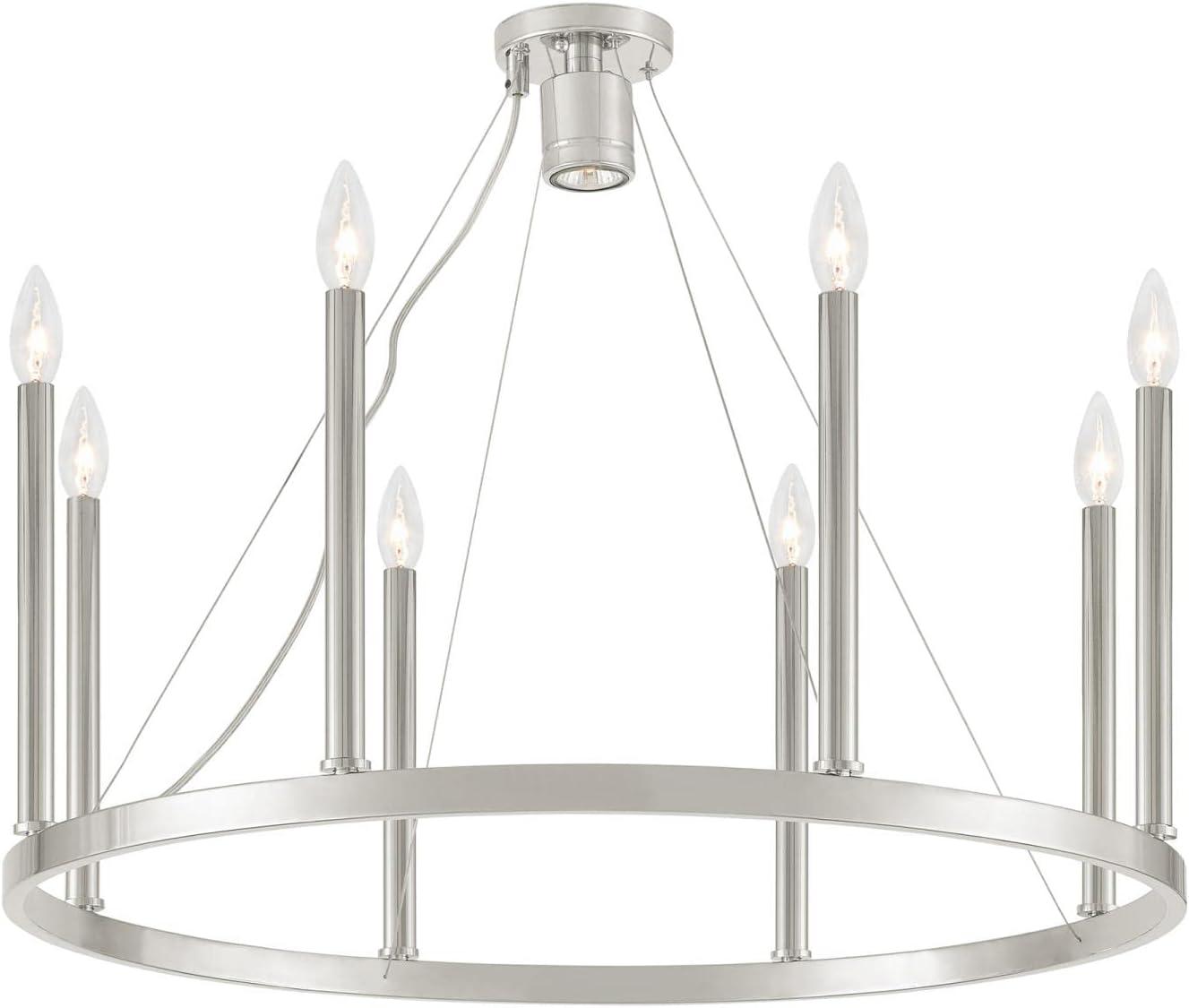 Elegant Alpine 8-Light Chandelier in Polished Nickel with Sleek Candle Sleeves