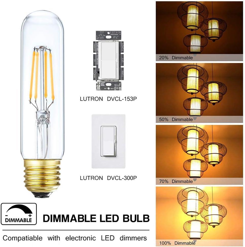 Dimmable Edison LED Tubular Bulb T10 - 4W - E26 Medium Base - 4000K Daylight - 3 Pack