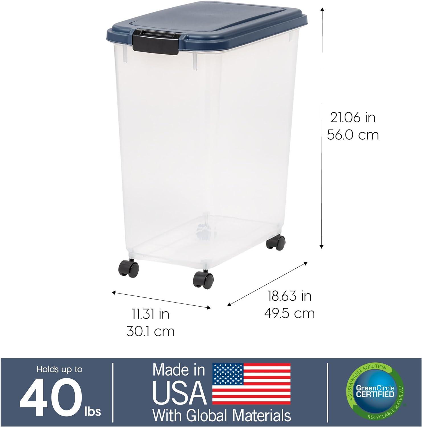 Navy Airtight Plastic Pet Food Storage Container with Casters