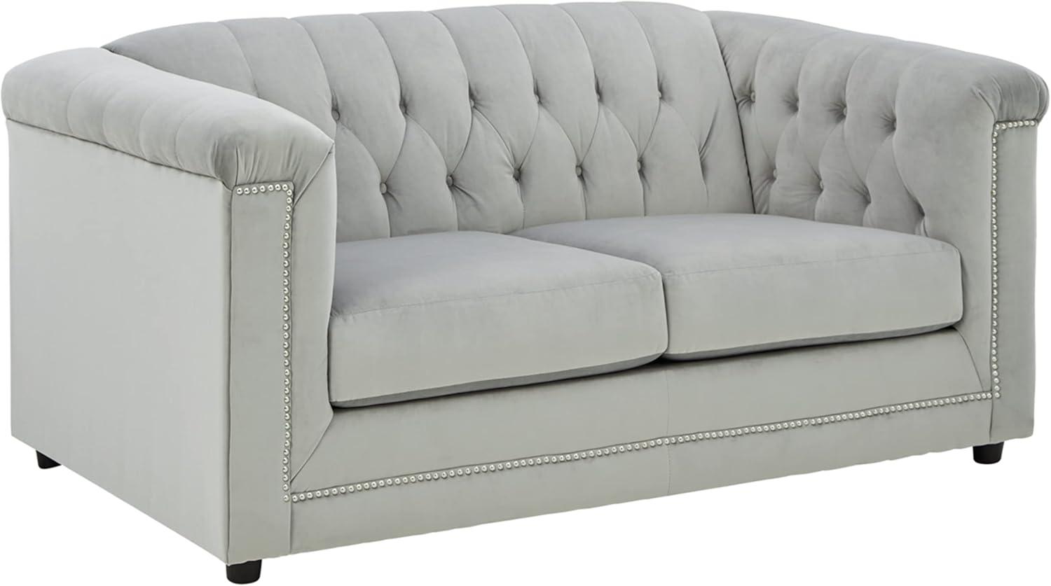 Ashley Furniture Josanna Modern Velvet & Wood Loveseat in Light Gray