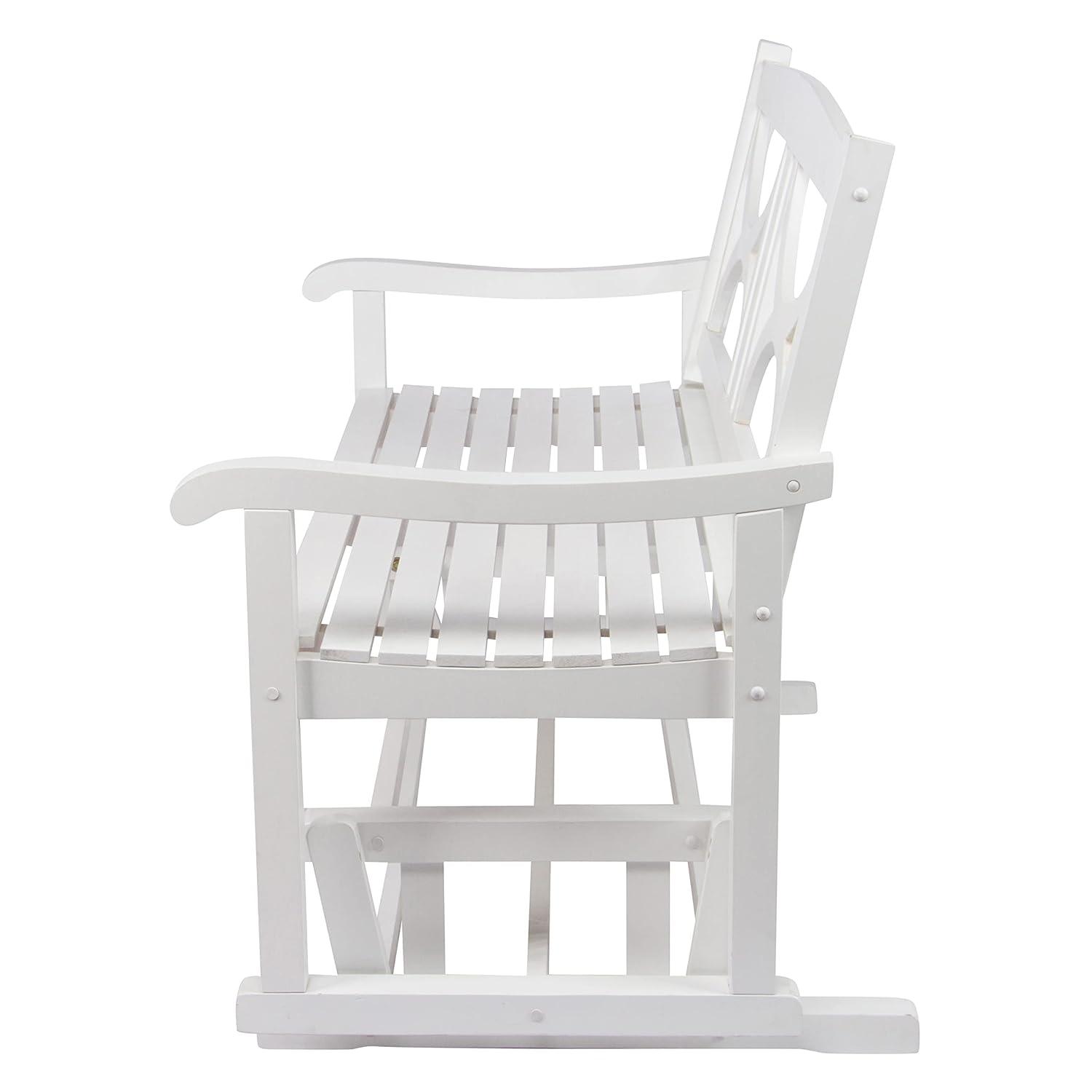 Shine Company Traditional Hardwood Patio Porch Glider Bench in White