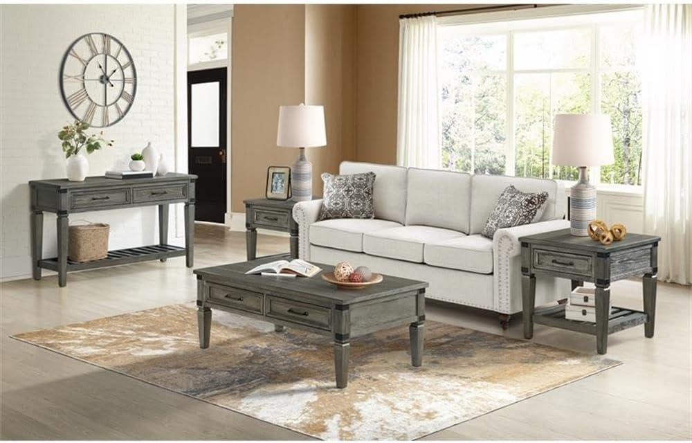 Gray Wood and Metal Rectangular Chairside Table with Storage