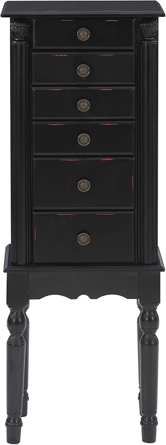 Petite Ebony Black Jewelry Armoire with Mirror and Plush Lining