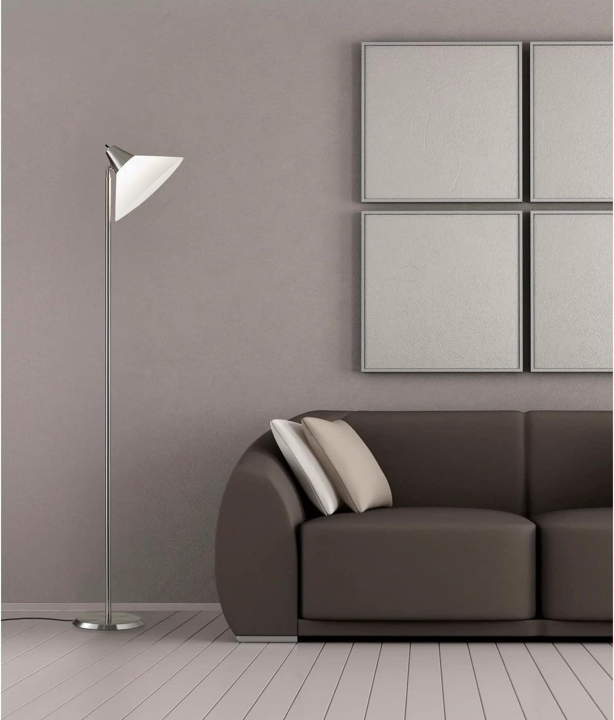 Elegant Brushed Steel Adjustable Swivel Floor Lamp with White Shade