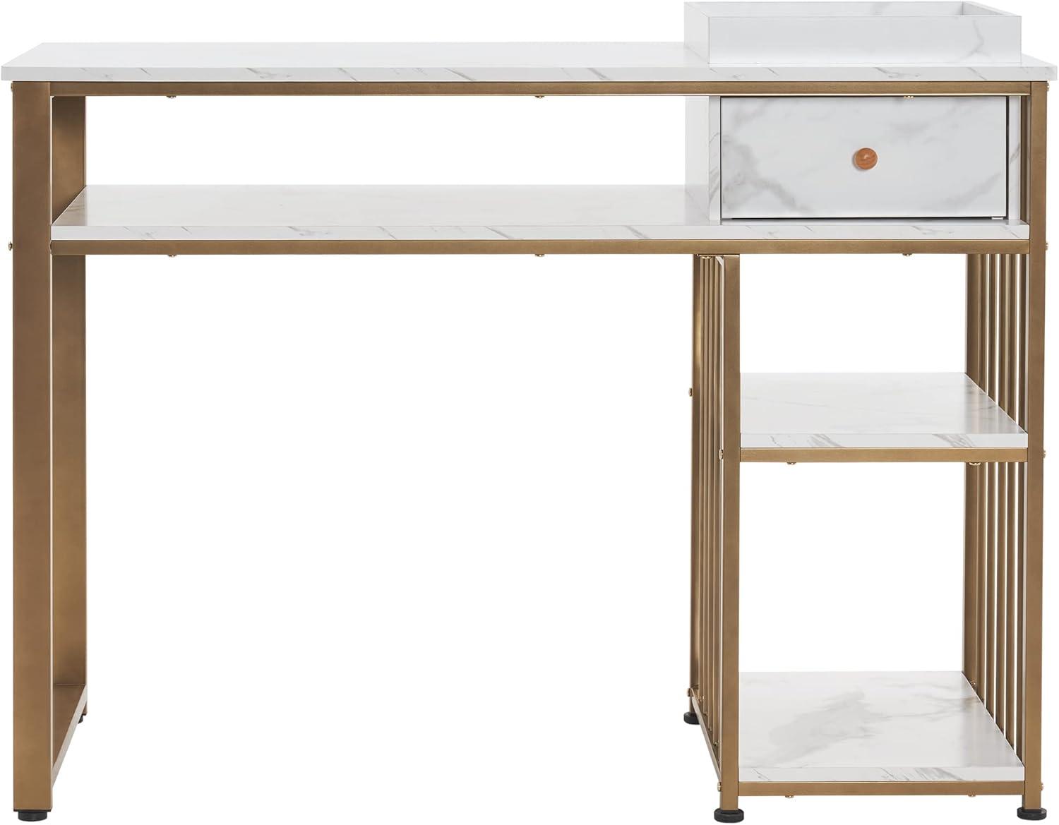 BarberPub Makeup Vanity Desk with Storage, Manicure Table with Metal Frame, Faux Marble Top