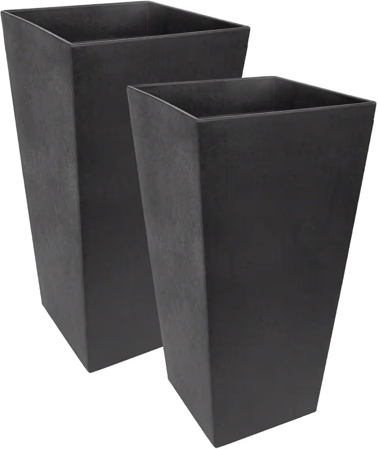 Tierra Verde 2pc Sonata Tall Square Indoor Outdoor Self-Watering Planter Pots Black 15"x28"