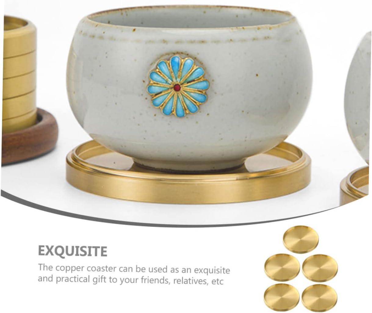 HERFIER 5pcs Copper Cup Coasters Cup Mats Saucers Teacup Storage Holder Coffee Cup Mats 2.59x2.59x0.24in