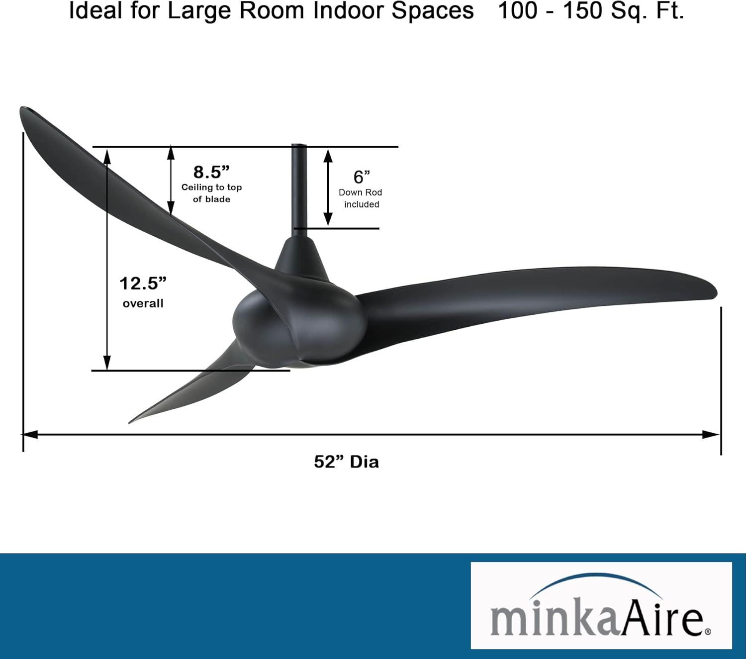 52" Wave 3 -Blade Standard Ceiling Fan with Remote Control and Light Kit Included