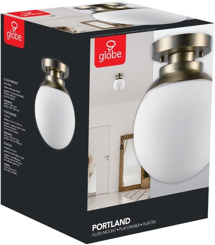 Portland 8" Brass Semi-Flush Globe Ceiling Light with Frosted Glass