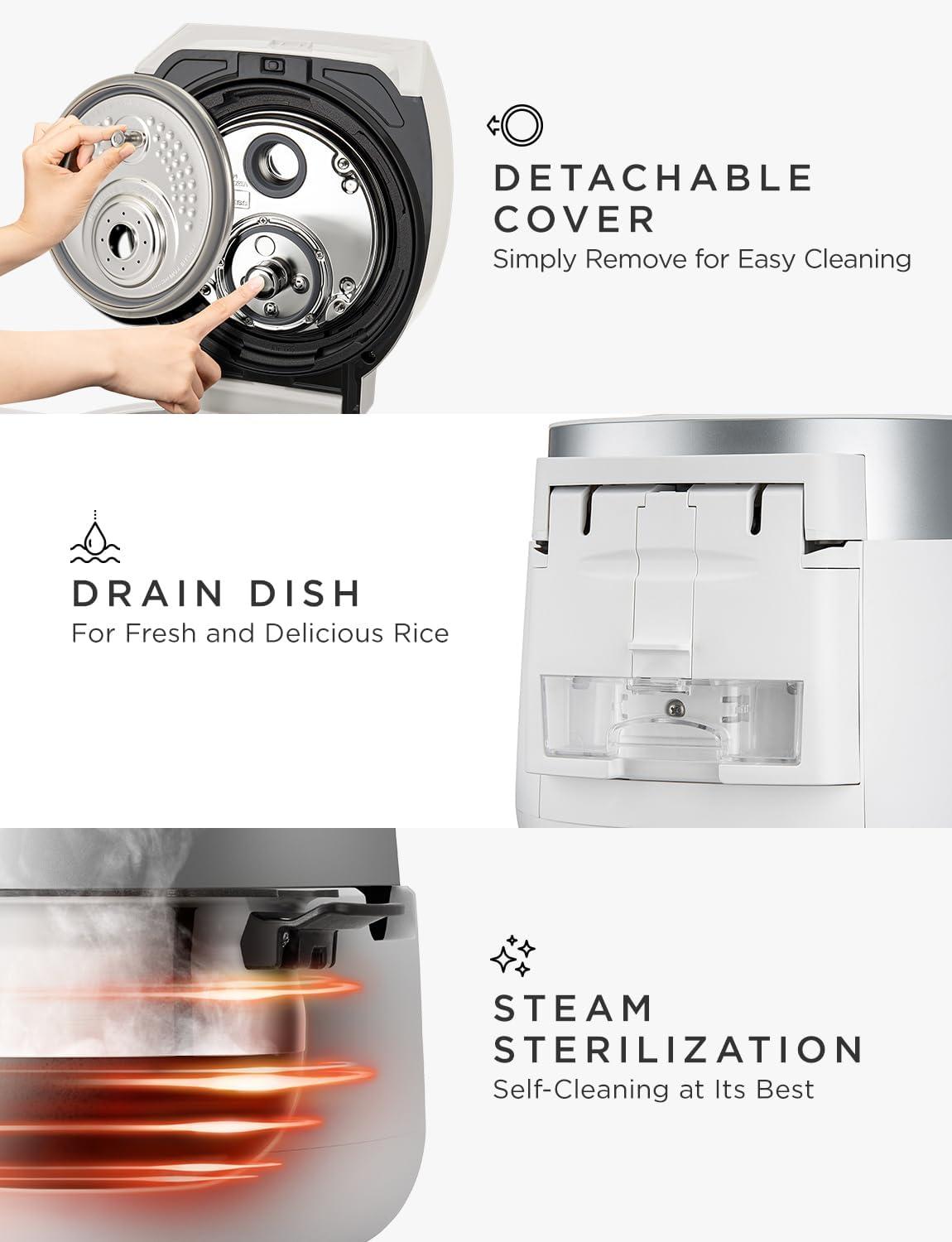 CUCKOO CRP-LHTR1009FW 10-Cup (Uncooked) / 20-Cup (Cooked) Induction Heating Twin Pressure Rice Cooker with Nonstick Inner Pot, 16 Menu Modes, 3 Voice Guide, Auto Clean (White)