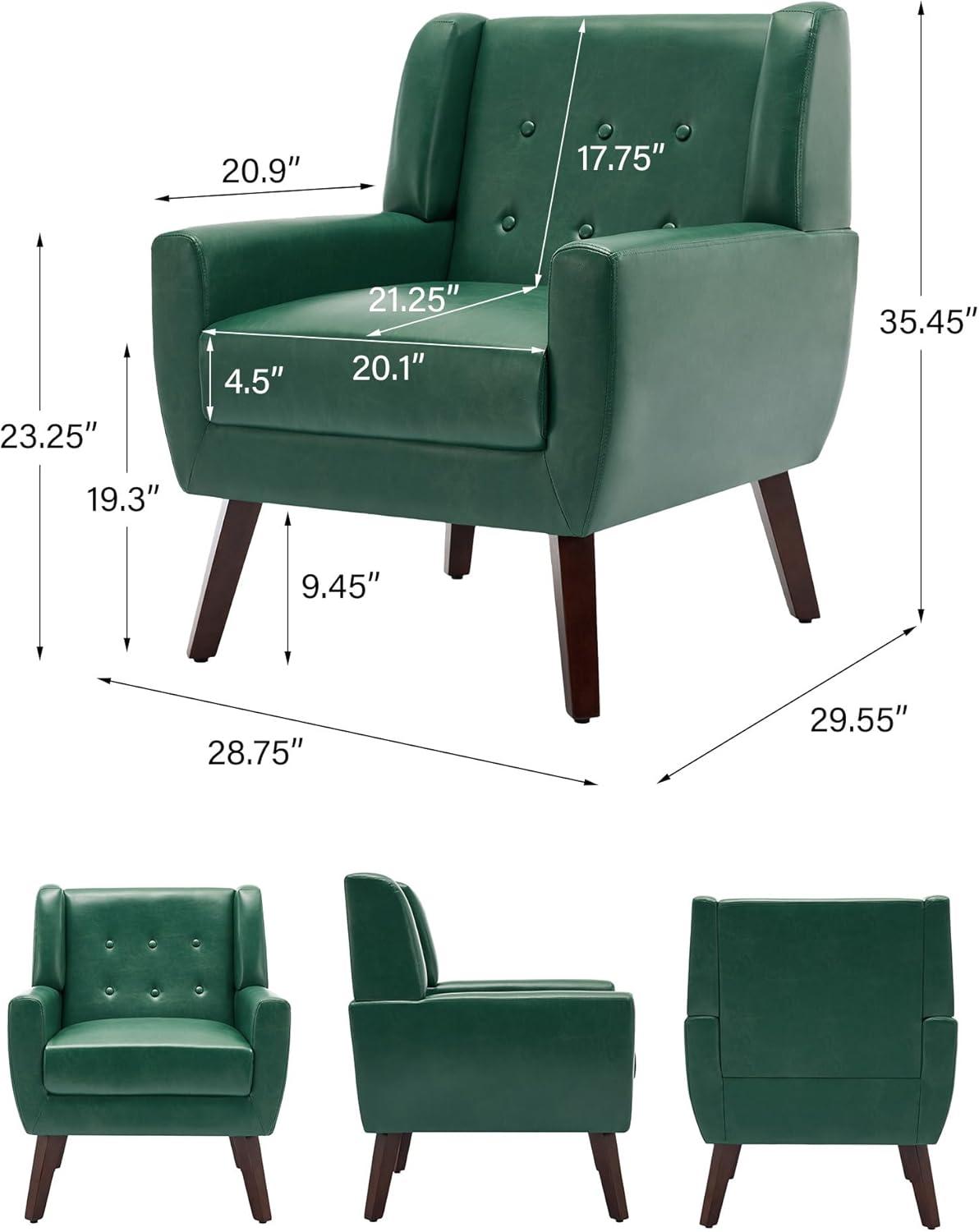DREAMSIDEA Faux Leather Accent Chair for Living Room Morden Upholstered Armchair Green Chairs for Bedroom