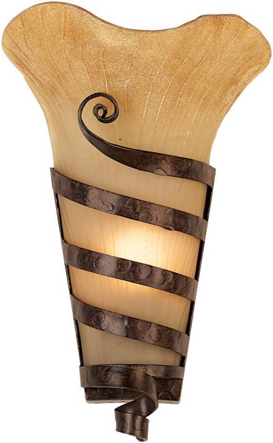 Franklin Iron Works Solara Rustic Wall Light Sconce Rust Iron Scroll Hardwire 10" Fixture Scavo Glass for Bedroom Bathroom Vanity Reading Living Room