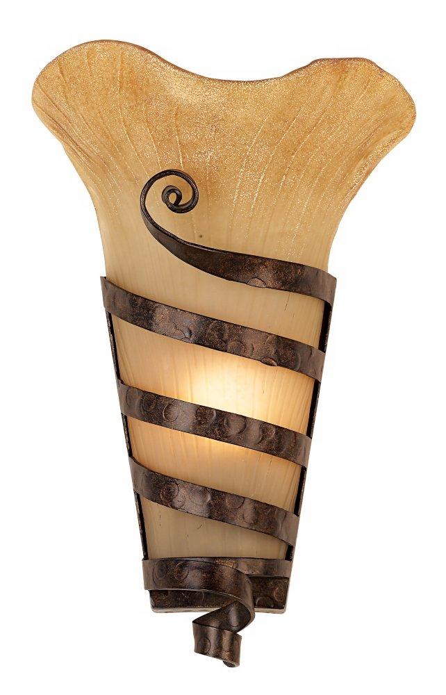 Franklin Iron Works Solara Rustic Wall Light Sconce Rust Iron Scroll Hardwire 10" Fixture Scavo Glass for Bedroom Bathroom Vanity Reading Living Room