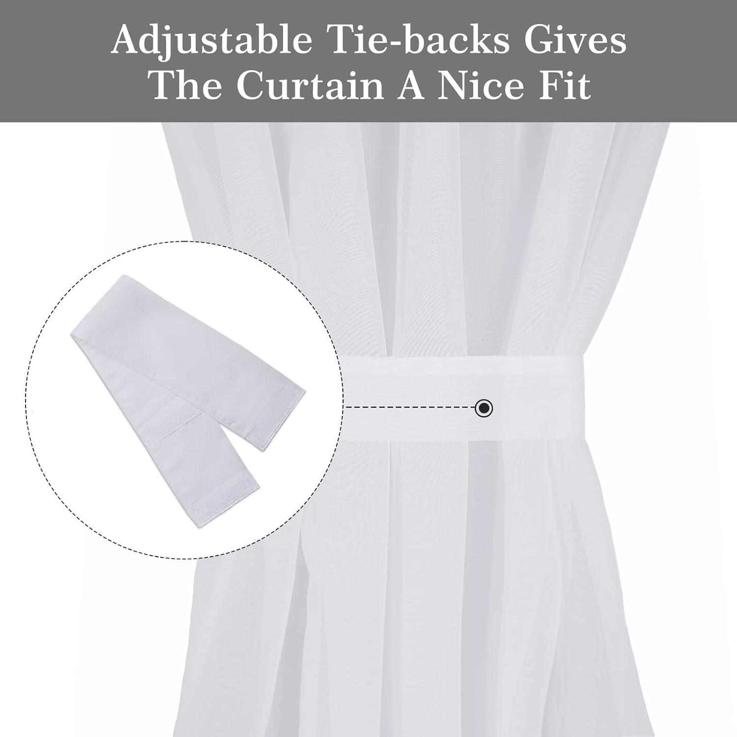 Rose Home Fashion Voile French Door Curtains Set of 2 Panels, Sidelight Curtains for Front Door with Tieback, Privacy Sheer Doorway Light Filtering Panels, White, W40 x L72