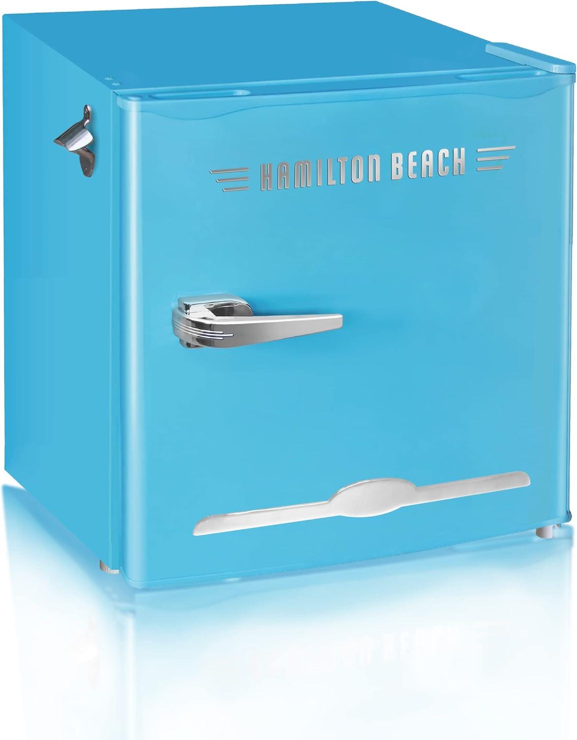 Blue Retro Compact Stainless Steel Mini Fridge with Bottle Opener