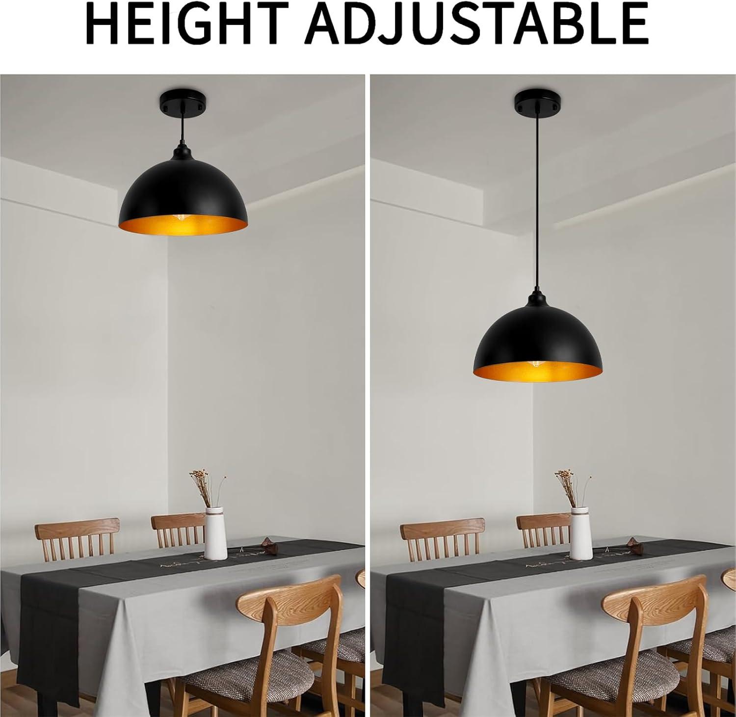 2-Pack Black Pendant Lights, 11.81'' Modern Pendant Lights Kitchen Island, Dome Large Pendant Light for Dining Room Foyer Bedroom Entryway Hallway Light Fixtures