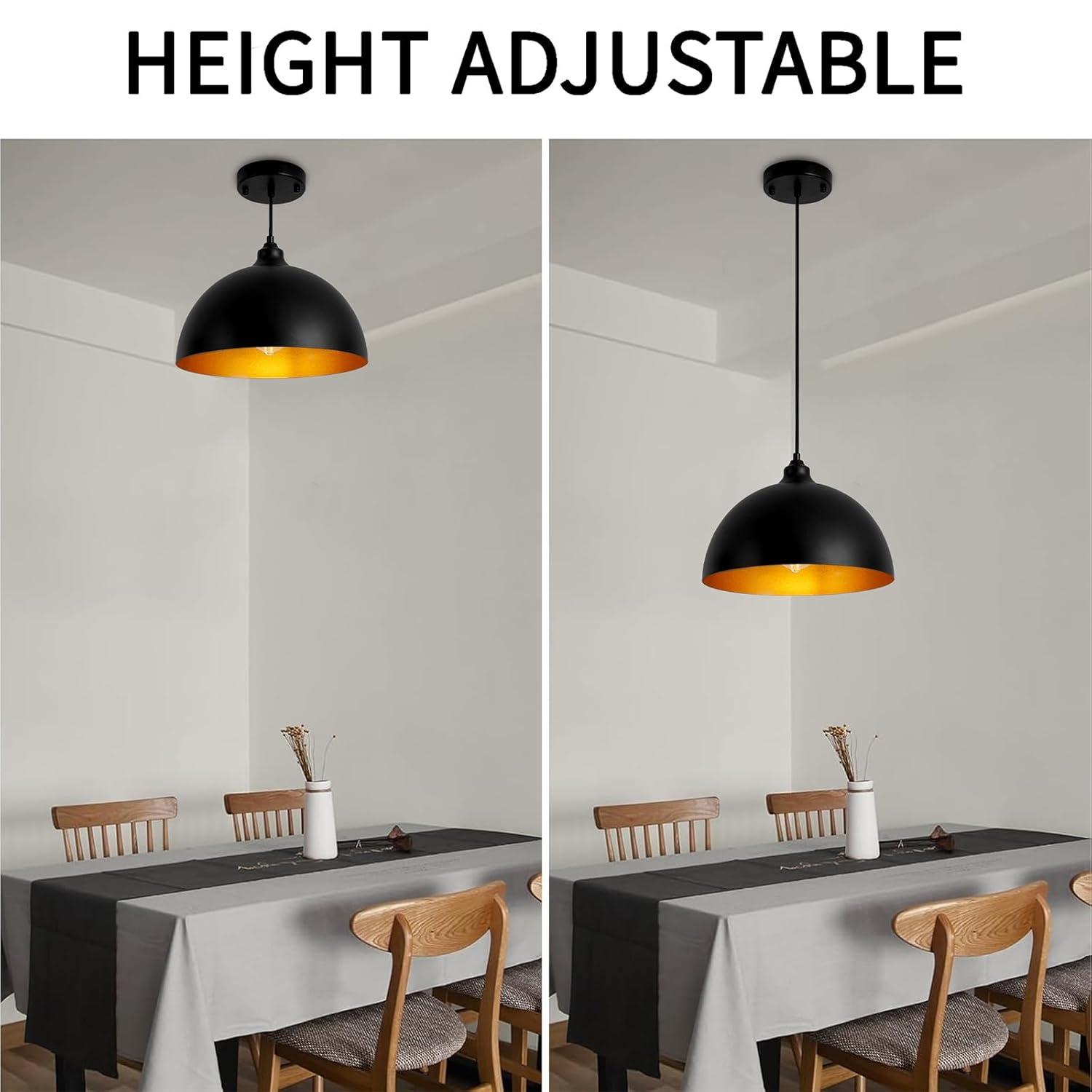 2-Pack Black Pendant Lights, 11.81'' Modern Pendant Lights Kitchen Island, Dome Large Pendant Light for Dining Room Foyer Bedroom Entryway Hallway Light Fixtures