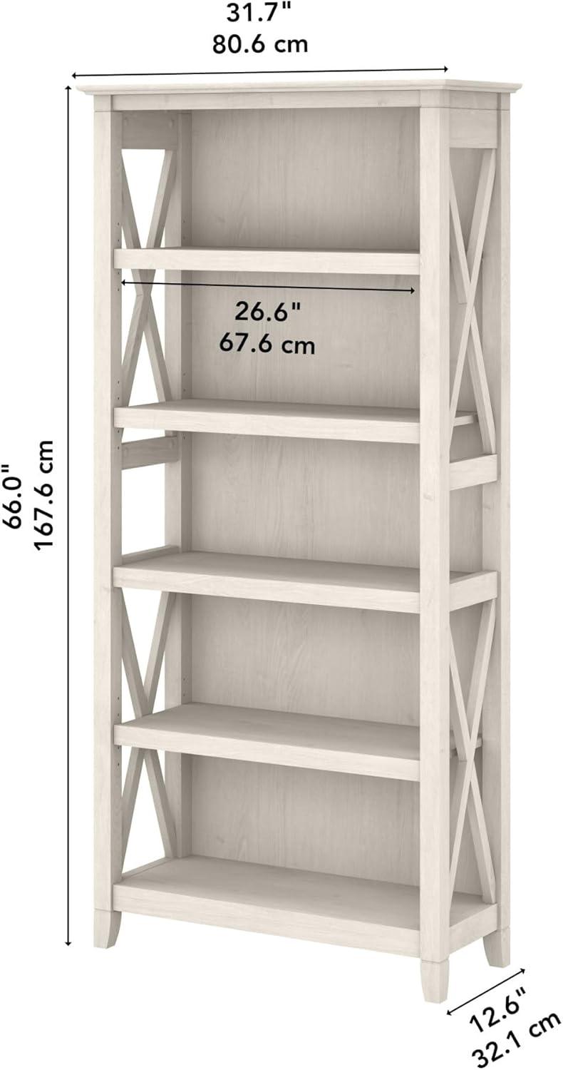 Bush Furniture Key West Tall 5 Shelf Bookcase in Linen White Oak