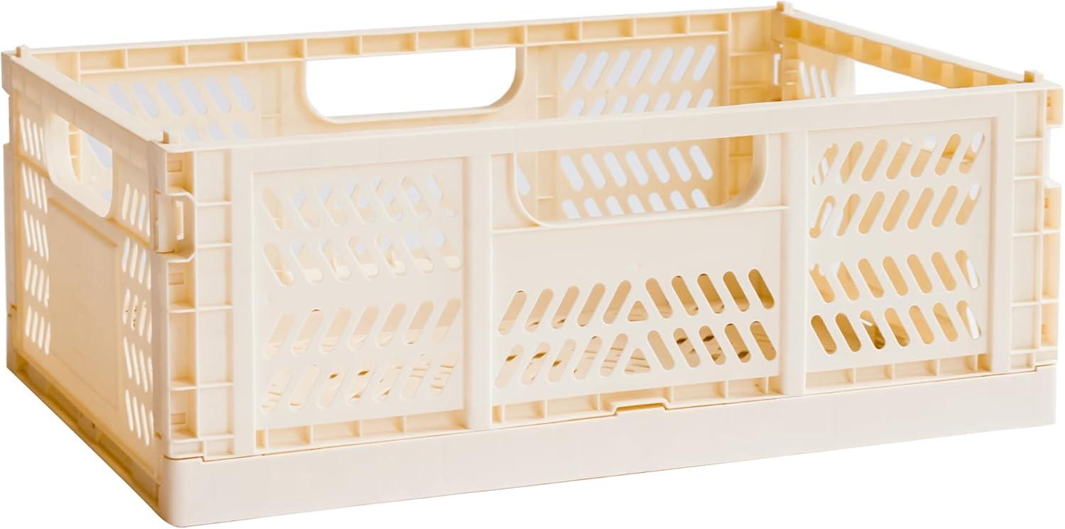 Large Cream Recycled Plastic Collapsible Storage Crate