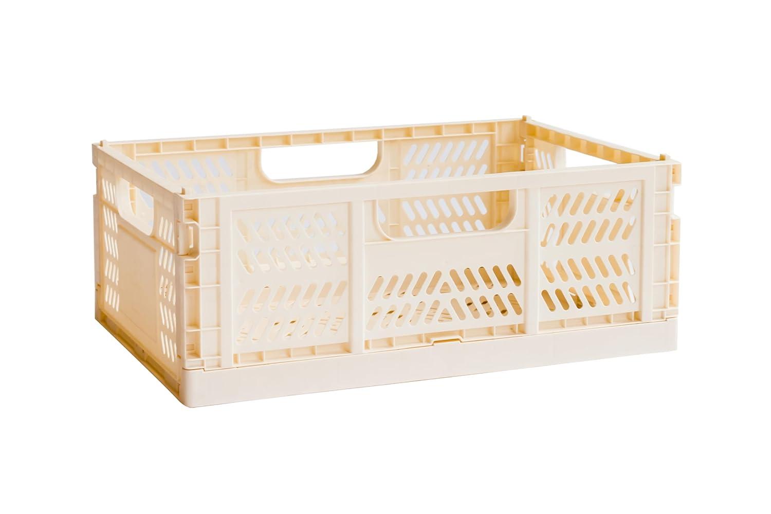 3 Sprouts Rectangular Recycled Plastic Foldable Crate (Large Size) - Cream